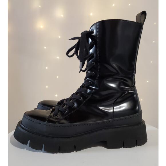 Mara Bini Italy Platform Patent Leather Calf Combat Boots Womens Size 38 US 8 - Picture 2 of 13